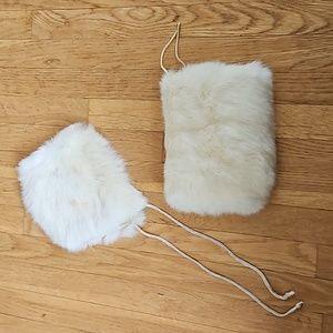 Child's rabbit fur hand muff and hat